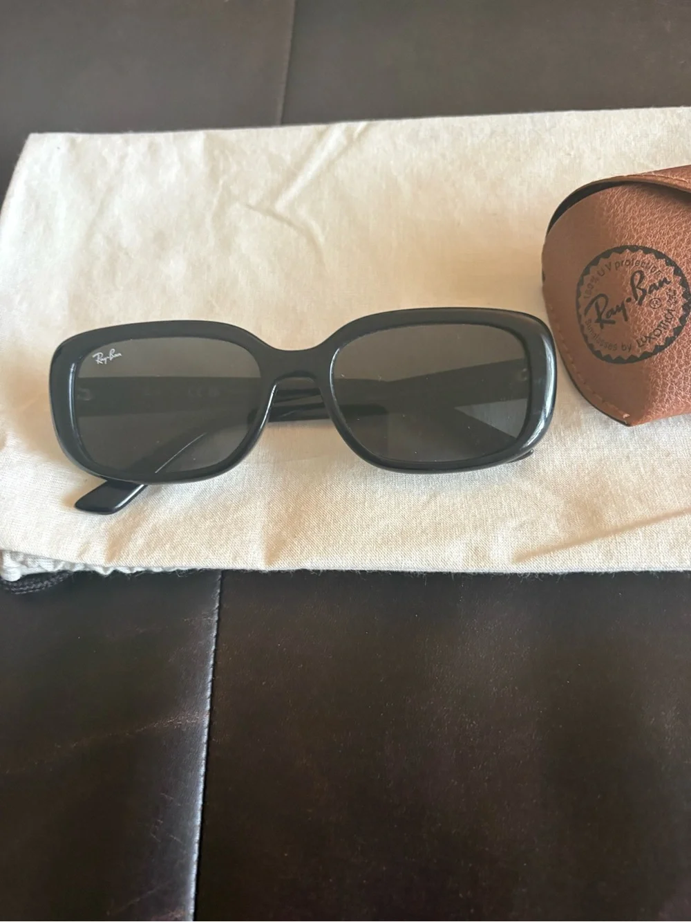 Ray-Ban Women's Black Oversized Rectangular Sunglasses with Brown Case